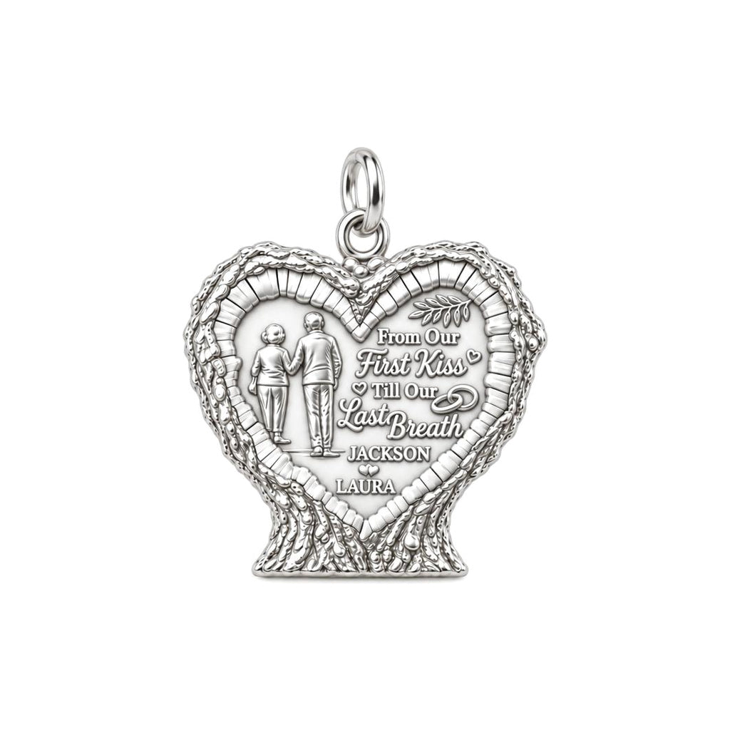First Kiss to Last Breath Charm Bracelet – Personalized Couple Gift – silver charm, front view