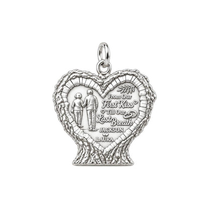 First Kiss to Last Breath Charm Bracelet – Personalized Couple Gift – silver charm, front view
