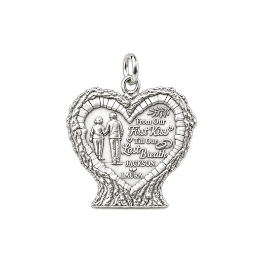 First Kiss to Last Breath Charm Bracelet – Personalized Couple Gift – silver charm, front view