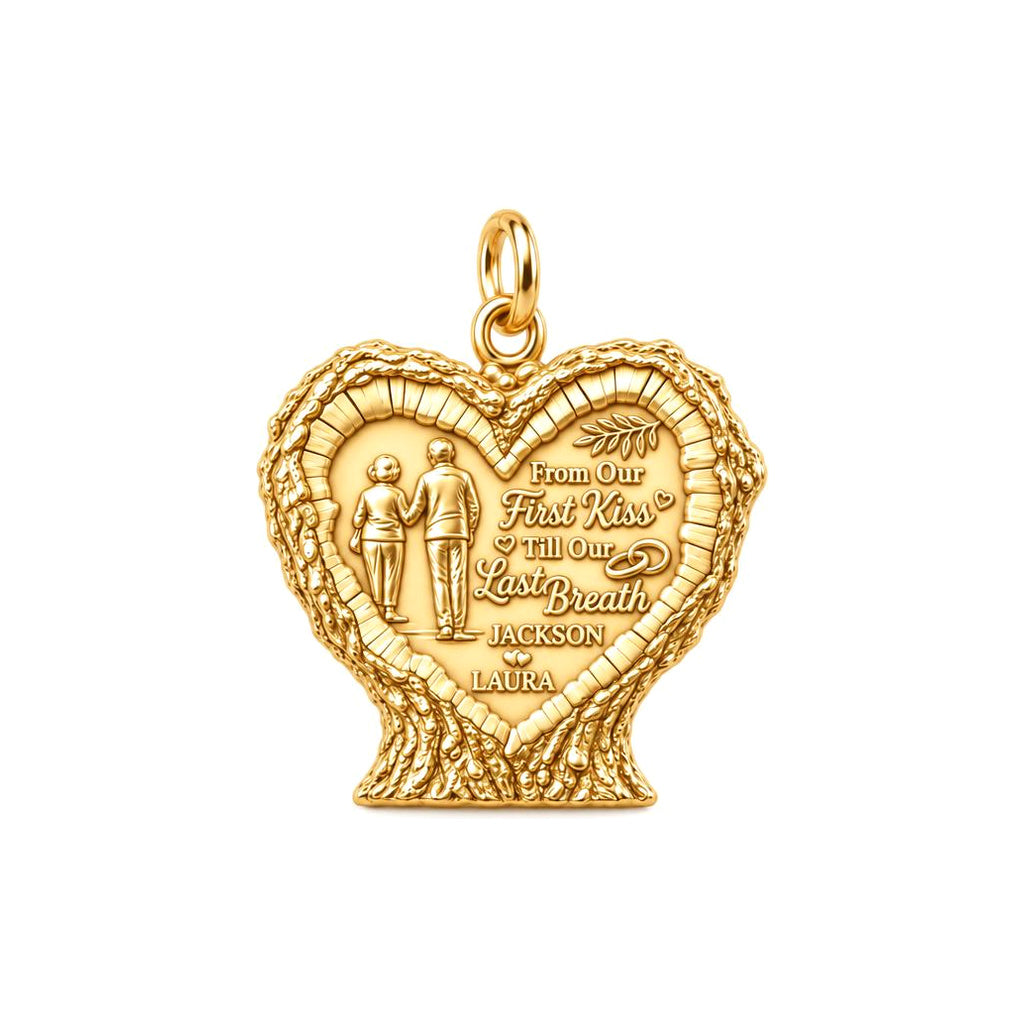 First Kiss to Last Breath Charm Bracelet – Personalized Couple Gift – 18K gold charm, front view