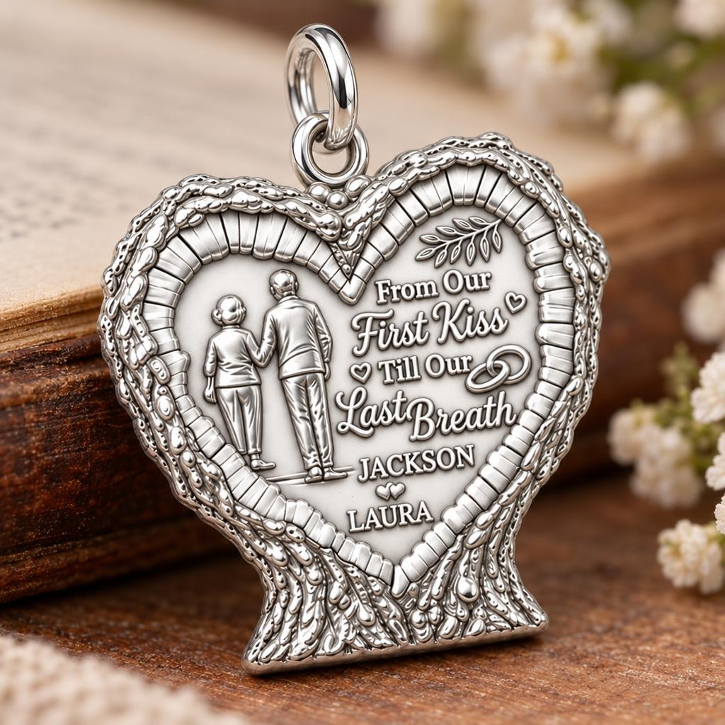 First Kiss to Last Breath Charm Bracelet – Personalized Couple Gift – macro detail of the charm