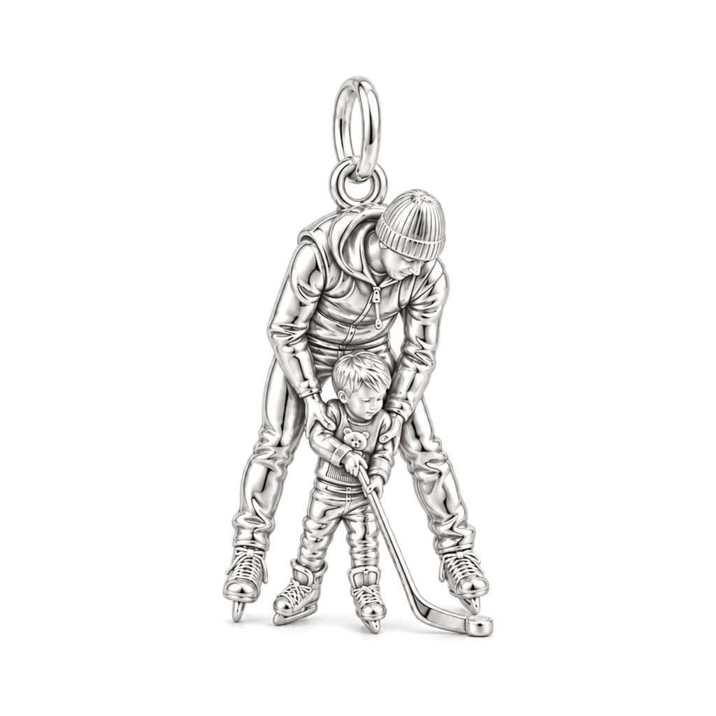 First Lesson on Ice Charm Bracelet – Personalized Dad Gift – silver charm, front view