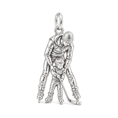 First Lesson on Ice Charm Bracelet – Personalized Dad Gift – silver charm, front view