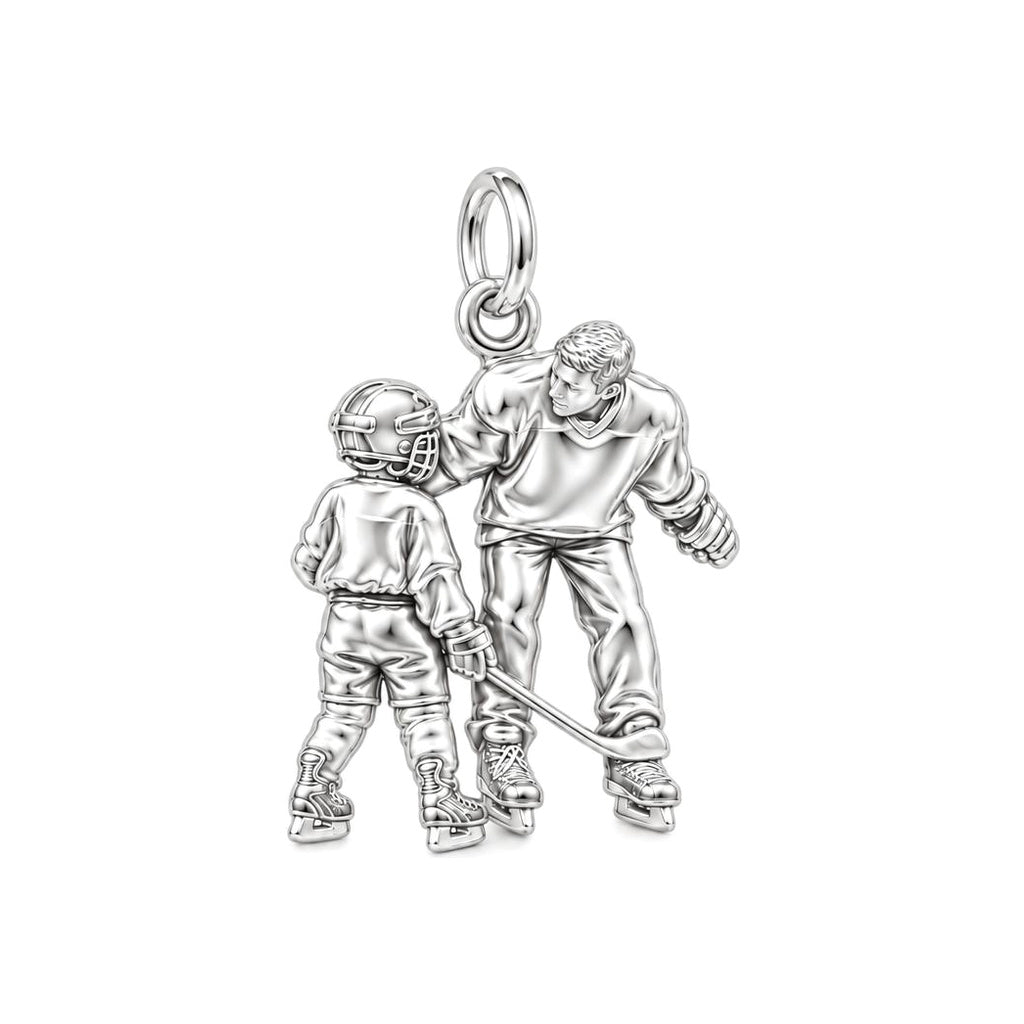 First Lesson on Ice Charm Bracelet – Personalized Dad Gift – silver charm, front view