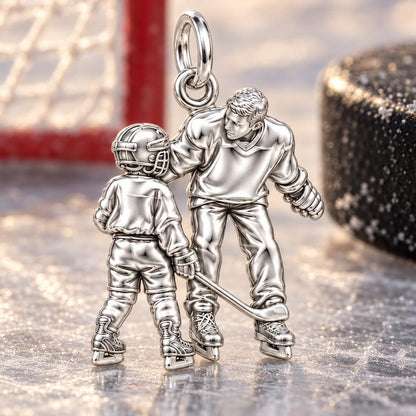 First Lesson on Ice Charm Bracelet – Personalized Dad Gift – macro detail of the charm