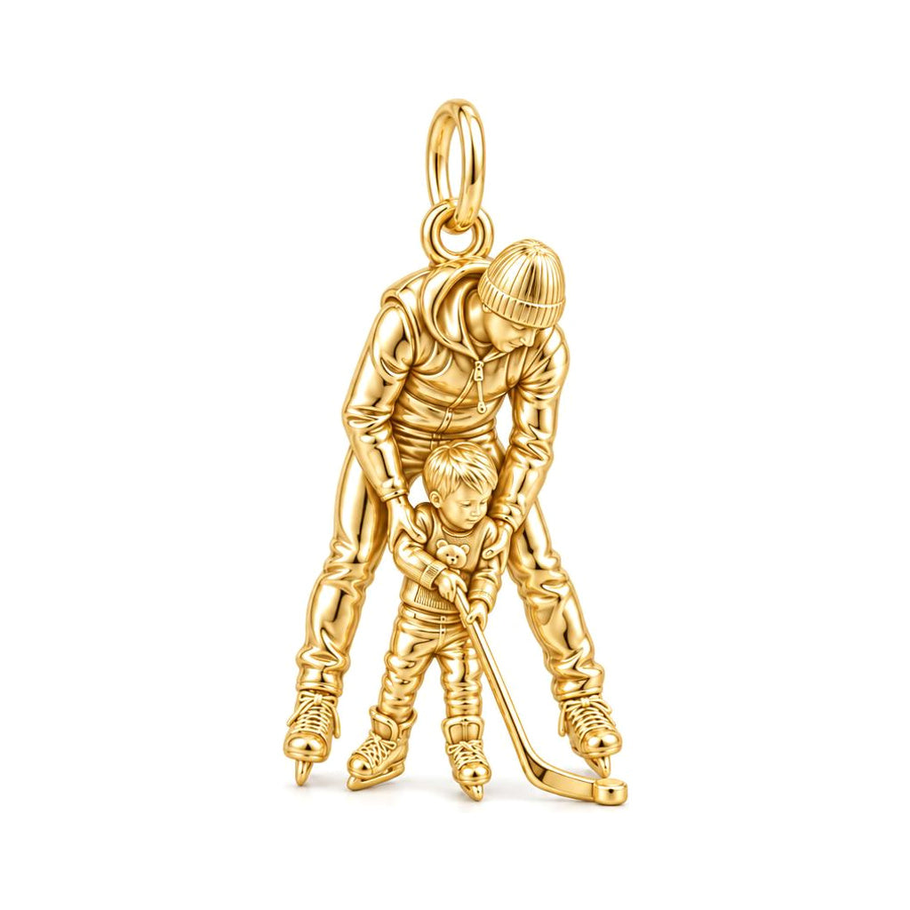 First Lesson on Ice Charm Bracelet – Personalized Dad Gift – 18K gold charm, front view