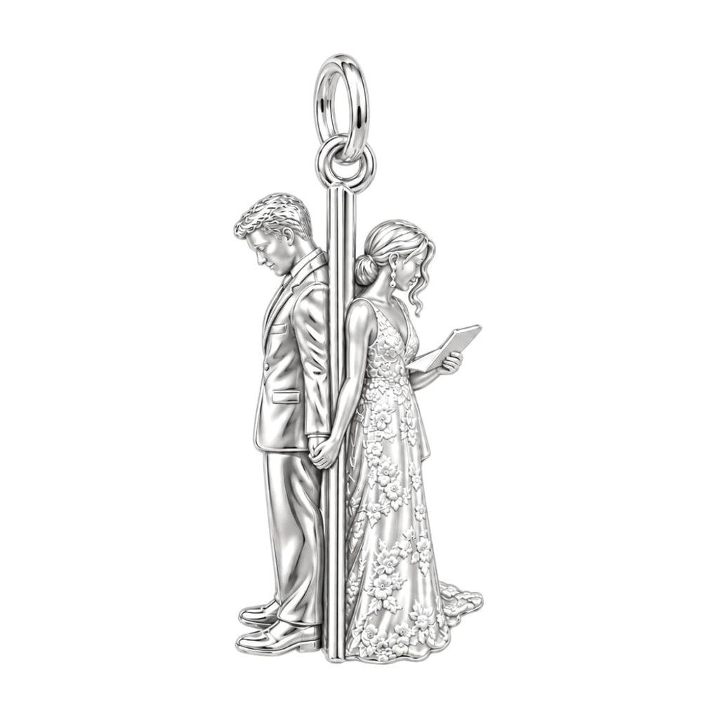 First Look Vows Charm Bracelet – Personalized Couple Gift – silver charm, front view