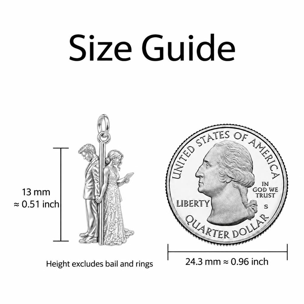 First Look Vows Charm Bracelet Set – size guide, 13 mm charm next to a quarter