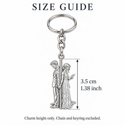 First Look Vows Charm Keychain – size guide, 3.5 cm (1.38 in) charm, chain and keyring excluded
