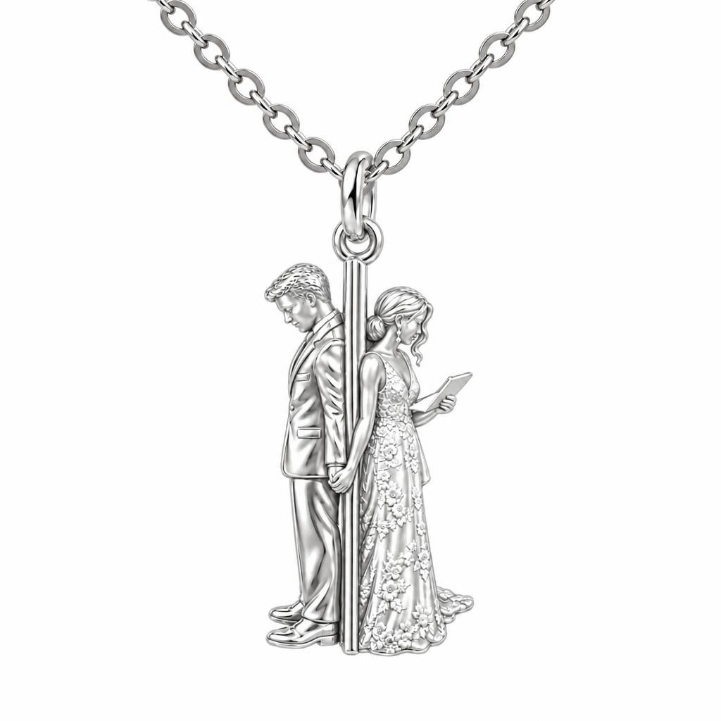 First Look Vows Charm Necklace Set – silver, front view