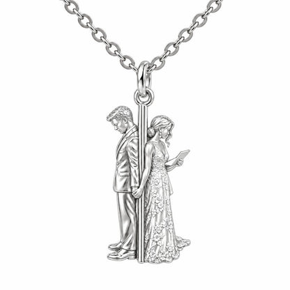 First Look Vows Charm Necklace Set – silver, front view