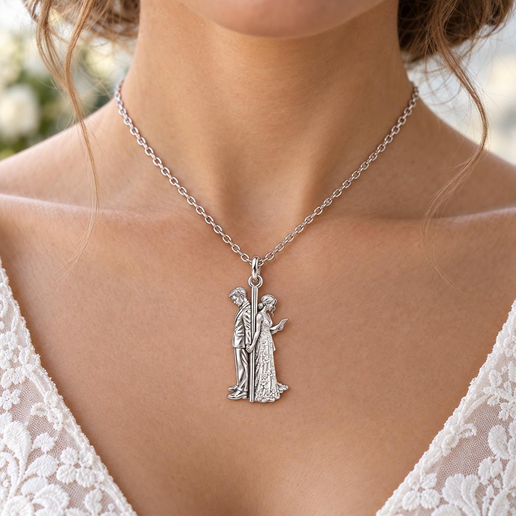 First Look Vows Charm Necklace Set – worn / in use