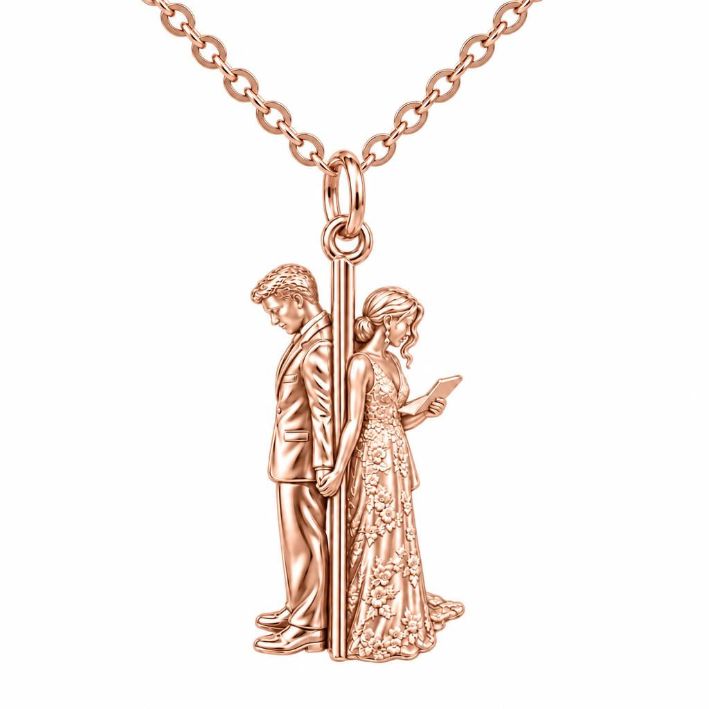 First Look Vows Charm Necklace Set – rose gold, front view