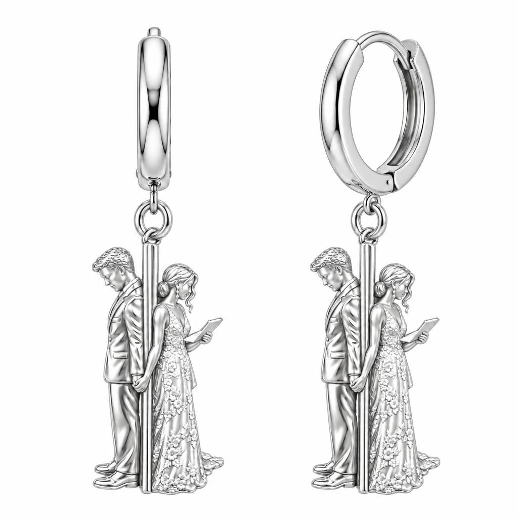 First Look Vows Huggie Charm Earrings – silver, front view