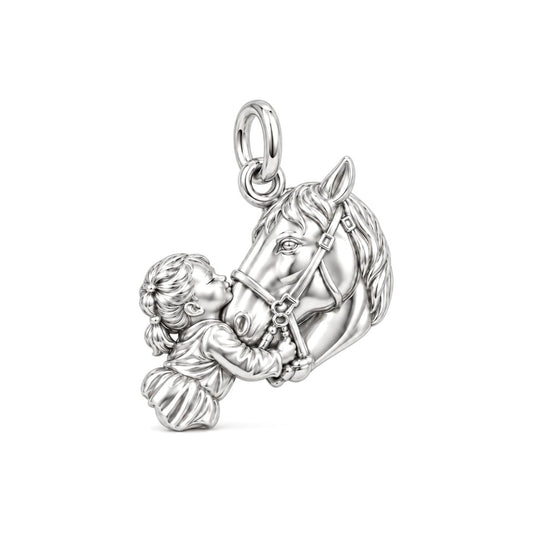 First Love Horse Hug Charm Bracelet – Personalized Mom Gift – silver charm, front view