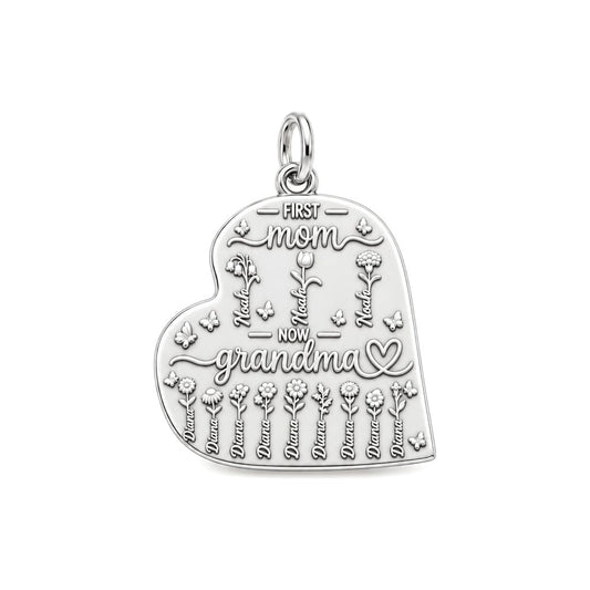 First Mom Now Grandma Charm Bracelet – Personalized Nana Gift – silver plated 3 cm charm, front view