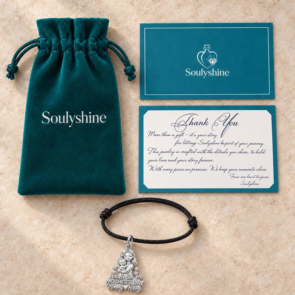First Mother's Day Hug Charm Bracelet – Personalized Mom Gift – Soulyshine velvet pouch and gift card