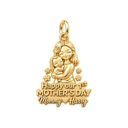 First Mother's Day Hug Charm Bracelet – Personalized Mom Gift – 18K gold plated 3 cm charm, front view