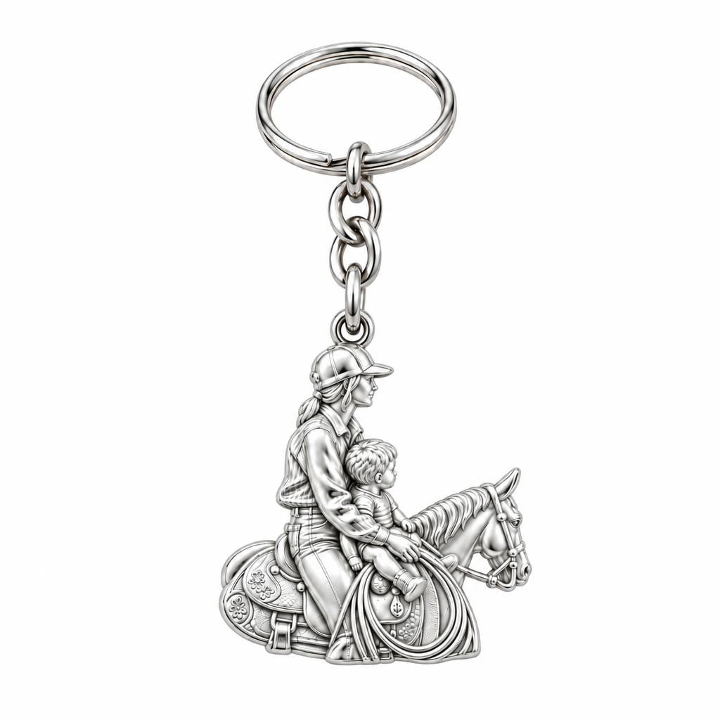 First Ride Together Charm Keychain – silver, front view