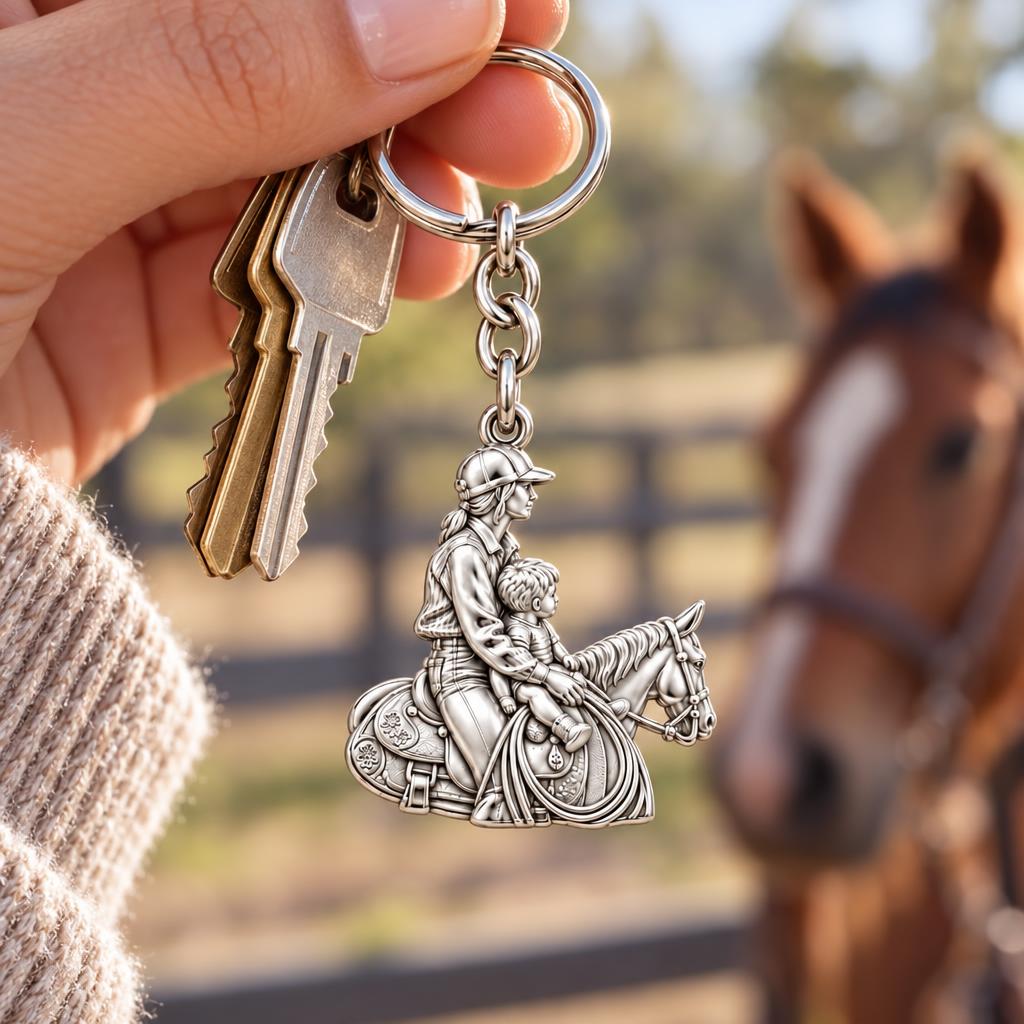 First Ride Together Charm Keychain – worn / in use