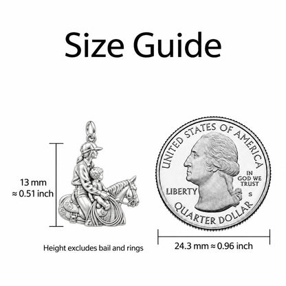 First Ride Together Charm Necklace Set – size guide, 13 mm charm next to a quarter