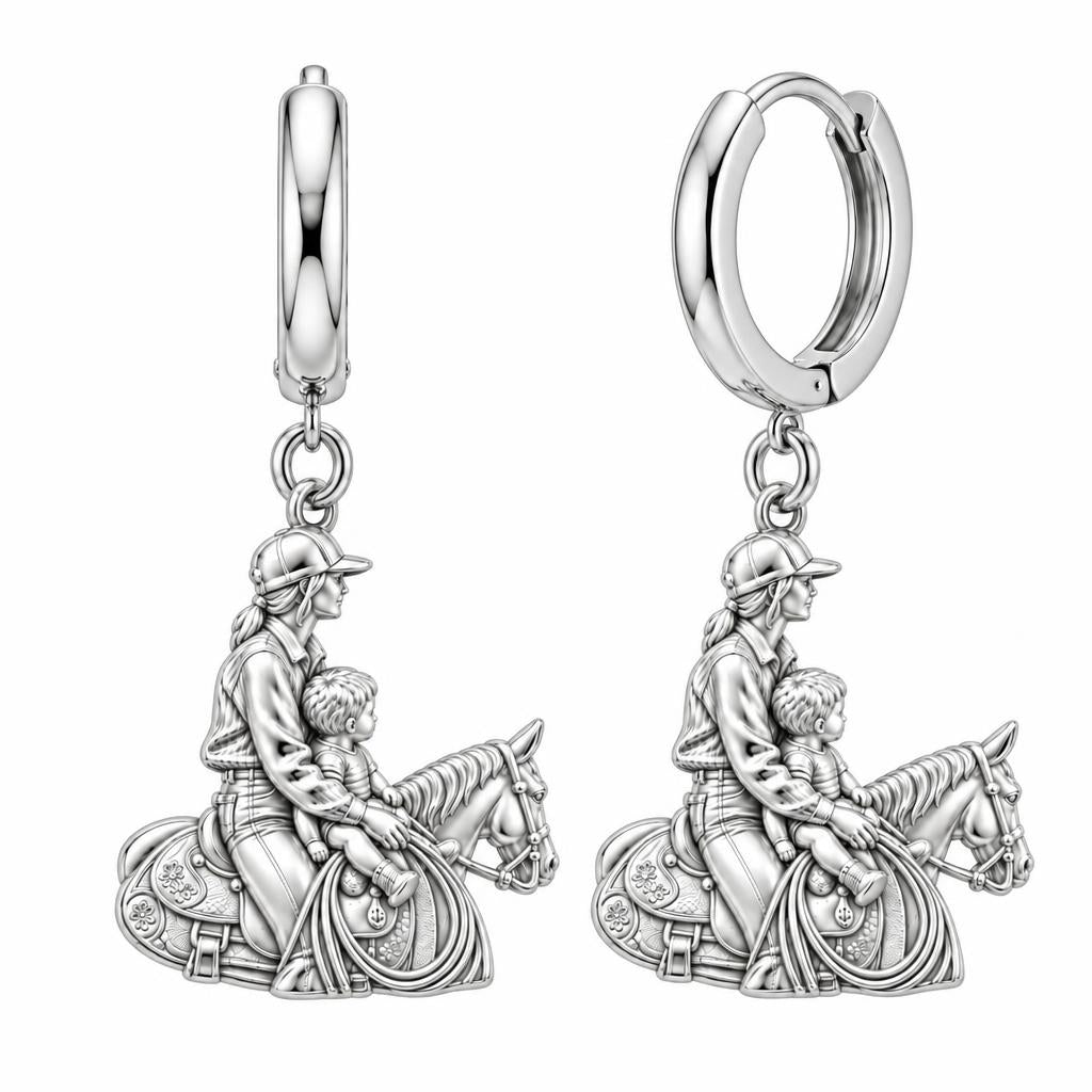 First Ride Together Huggie Charm Earrings – silver, front view