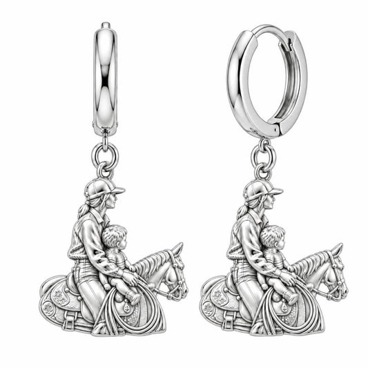 First Ride Together Huggie Charm Earrings – silver, front view