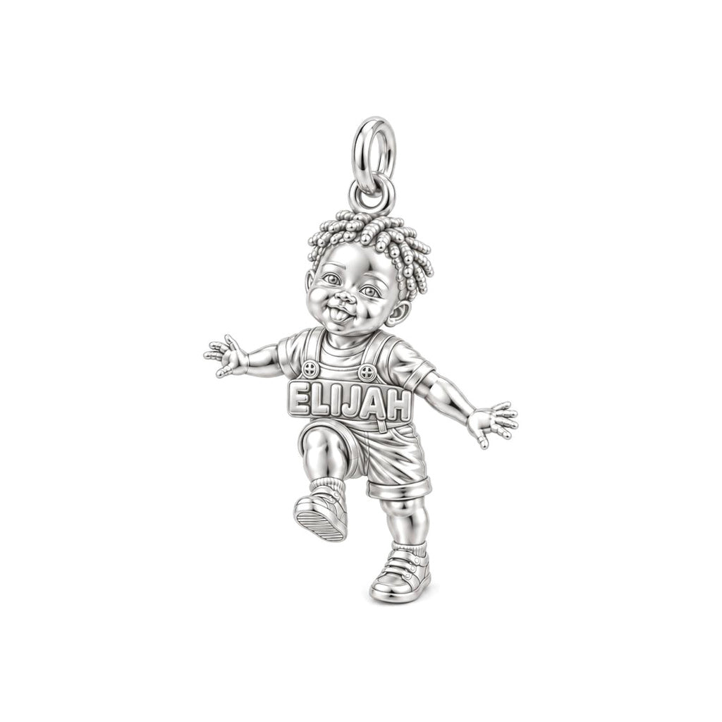 First Steps Baby Boy Charm Bracelet – Personalized Black Mom Gift – silver charm, front view