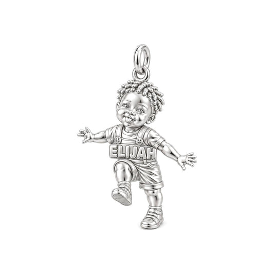 First Steps Baby Boy Charm Bracelet – Personalized Black Mom Gift – silver charm, front view