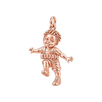 First Steps Baby Boy Charm Bracelet – Personalized Black Mom Gift – rose gold charm, front view