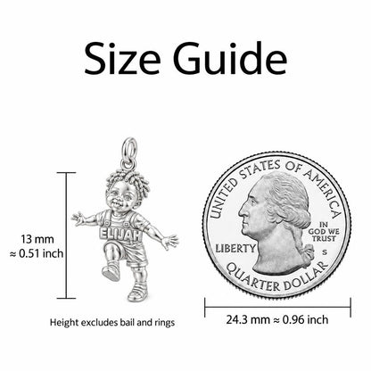 First Steps Baby Boy Charm Bracelet – Personalized Black Mom Gift – size guide, 13 mm charm next to a quarter