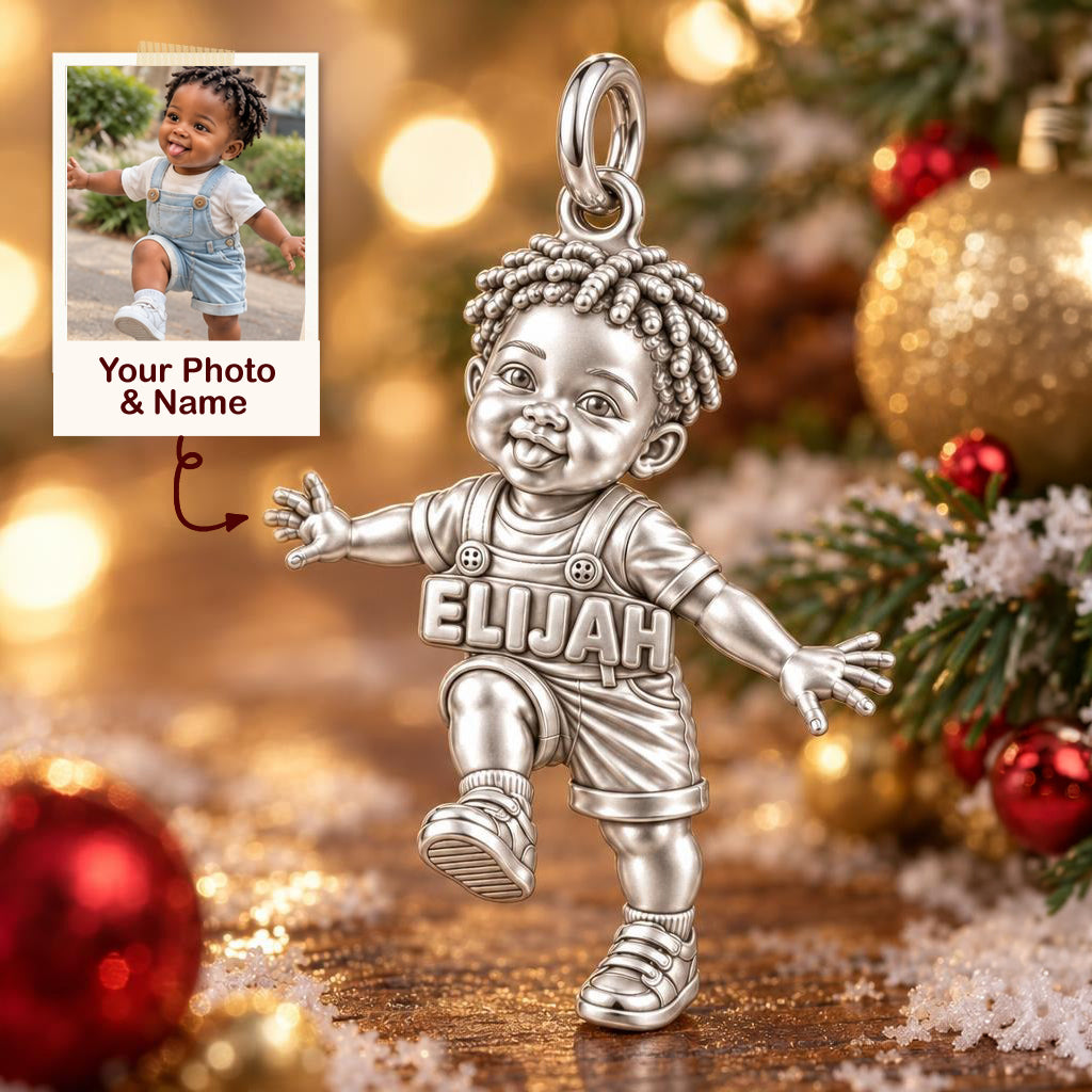 First Steps Baby Boy Charm Bracelet – Personalized Black Mom Gift – macro detail of the charm
