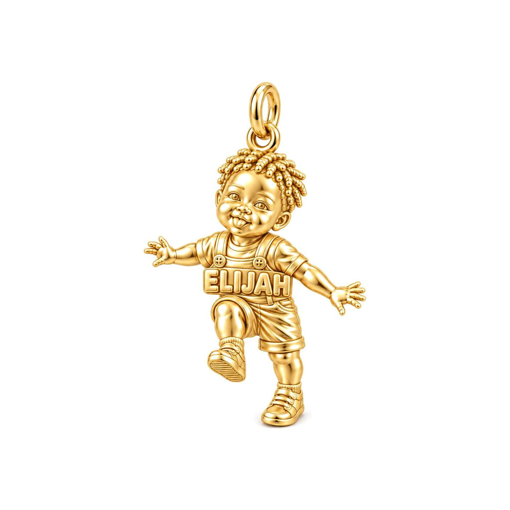 First Steps Baby Boy Charm Bracelet – Personalized Black Mom Gift – 18K gold charm, front view