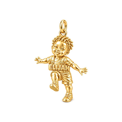 First Steps Baby Boy Charm Bracelet – Personalized Black Mom Gift – 18K gold charm, front view