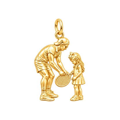 First Tennis Lesson Charm Bracelet – Personalized Dad Gift – 18K gold charm, front view