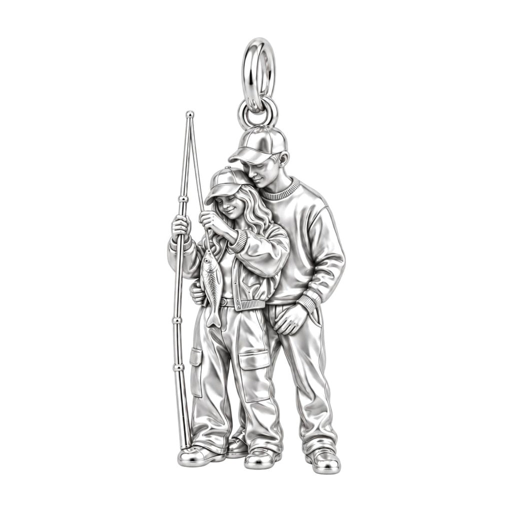 Fishing Together Charm Bracelet – Personalized Couple Gift – silver charm, front view