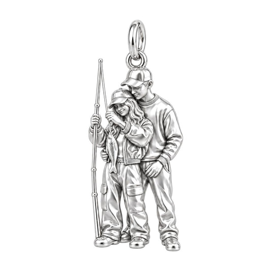 Fishing Together Charm Bracelet – Personalized Couple Gift – silver charm, front view