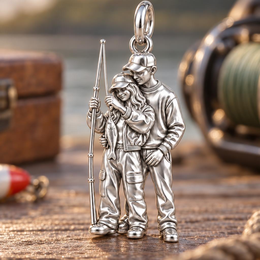Fishing Together Charm Bracelet – Personalized Couple Gift – macro detail of the charm