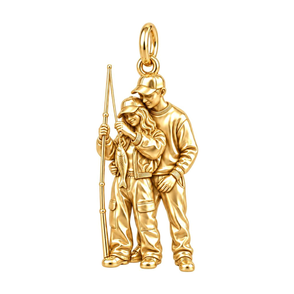 Fishing Together Charm Bracelet – Personalized Couple Gift – 18K gold charm, front view