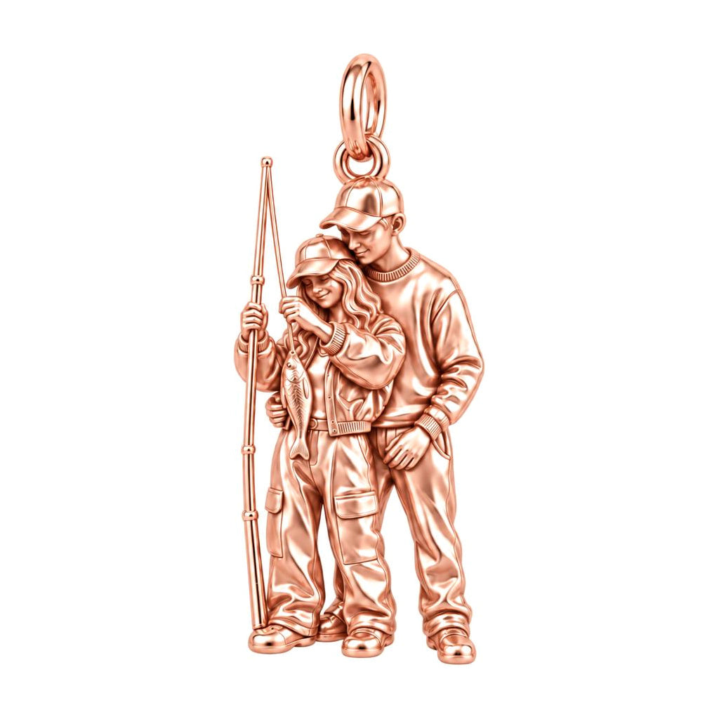 Fishing Together Charm Bracelet – Personalized Couple Gift – rose gold charm, front view