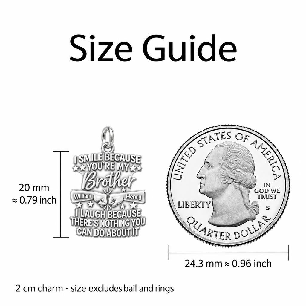 Fist Bump Bond Charm Bracelet – Personalized Brother Gift – size guide, 2 cm charm next to a quarter
