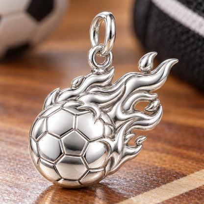 Flaming Soccer Ball Charm Bracelet – Personalized Athlete Gift – macro detail of the charm