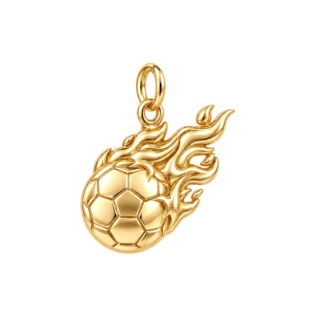 Flaming Soccer Ball Charm Bracelet – Personalized Athlete Gift – 18K gold charm, front view