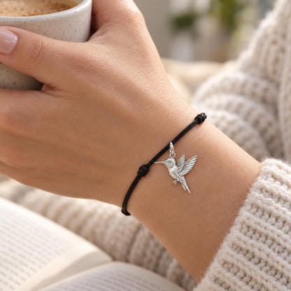 Flight of Grace Hummingbird Charm and Polyester Cord Bracelet Set