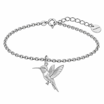 Flight of Grace Hummingbird Charm Bracelet Set – silver, front view