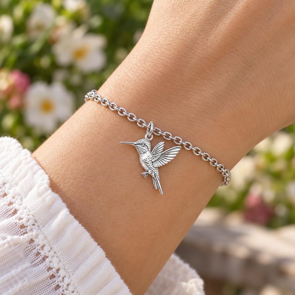 Flight of Grace Hummingbird Charm Bracelet Set – worn / in use