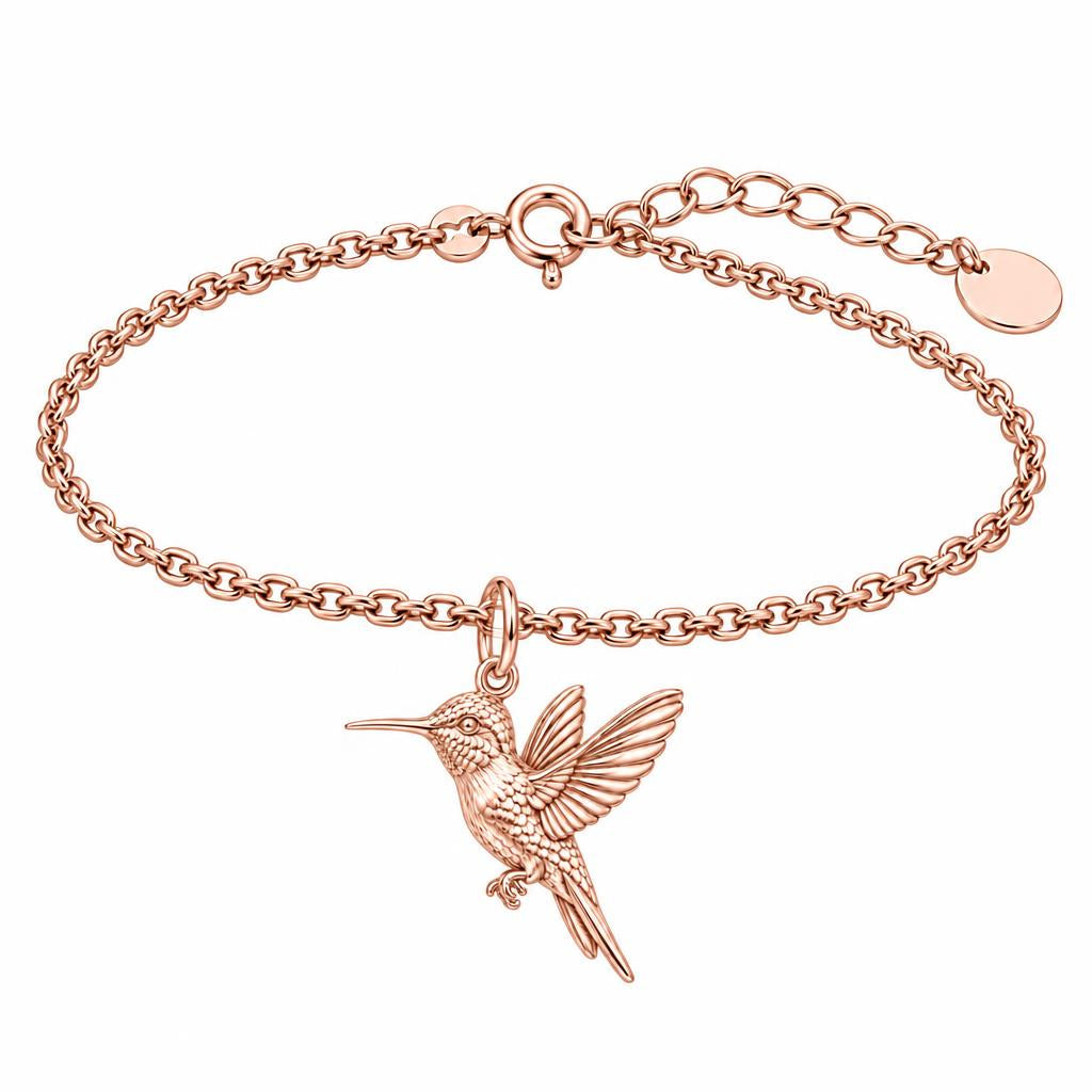 Flight of Grace Hummingbird Charm Bracelet Set – rose gold, front view