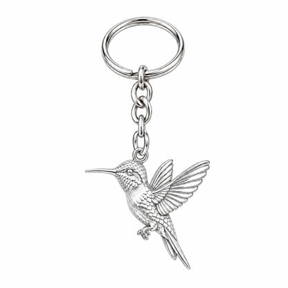 Flight of Grace Hummingbird Charm Keychain – silver, front view
