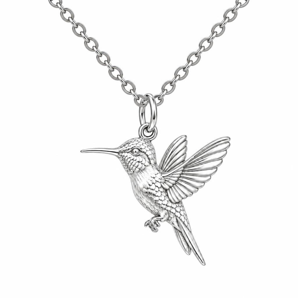 Flight of Grace Hummingbird Charm Necklace Set – silver, front view