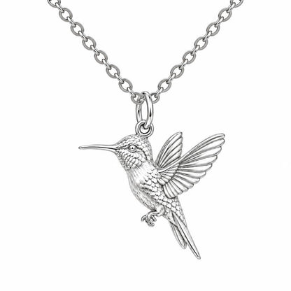 Flight of Grace Hummingbird Charm Necklace Set – silver, front view